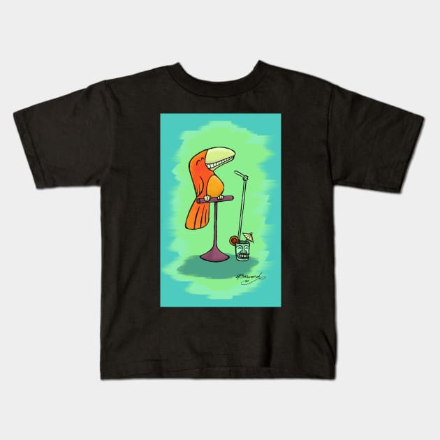 Tiki Drink Bird! Kids T-Shirt by ErinKantBarnard